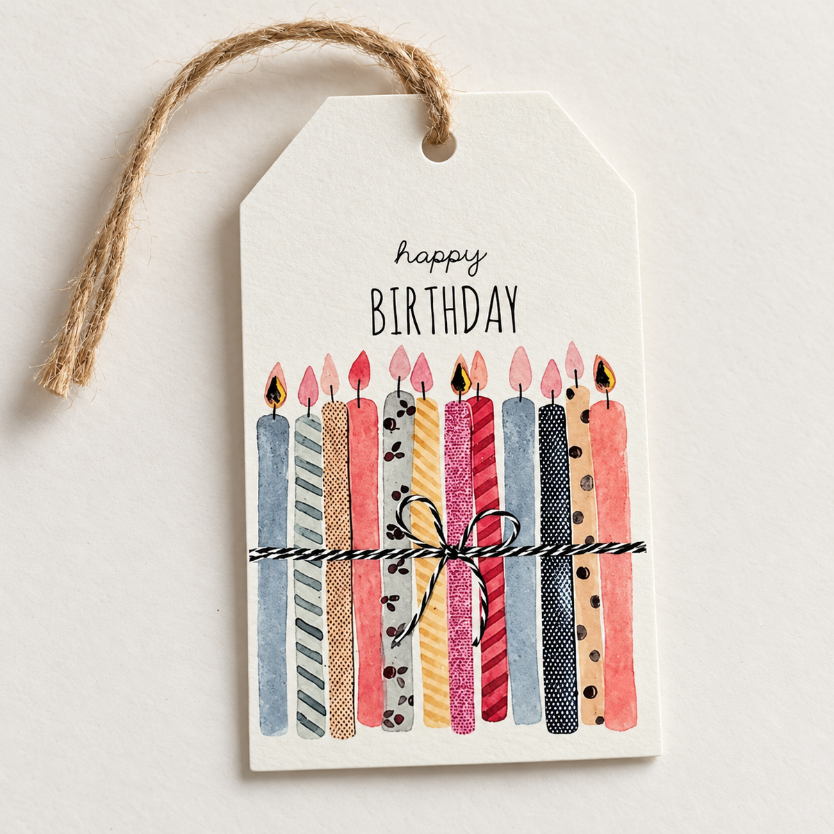 Happy Birthday swing tag with colourful candles